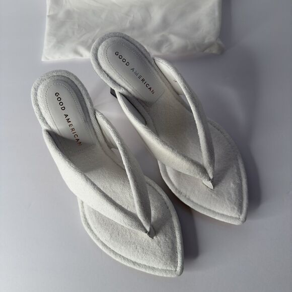 Good American GA077T Size US 9.5 Cinder-f*cking-rella Wedge White Terry Heels - Picture 3 of 10